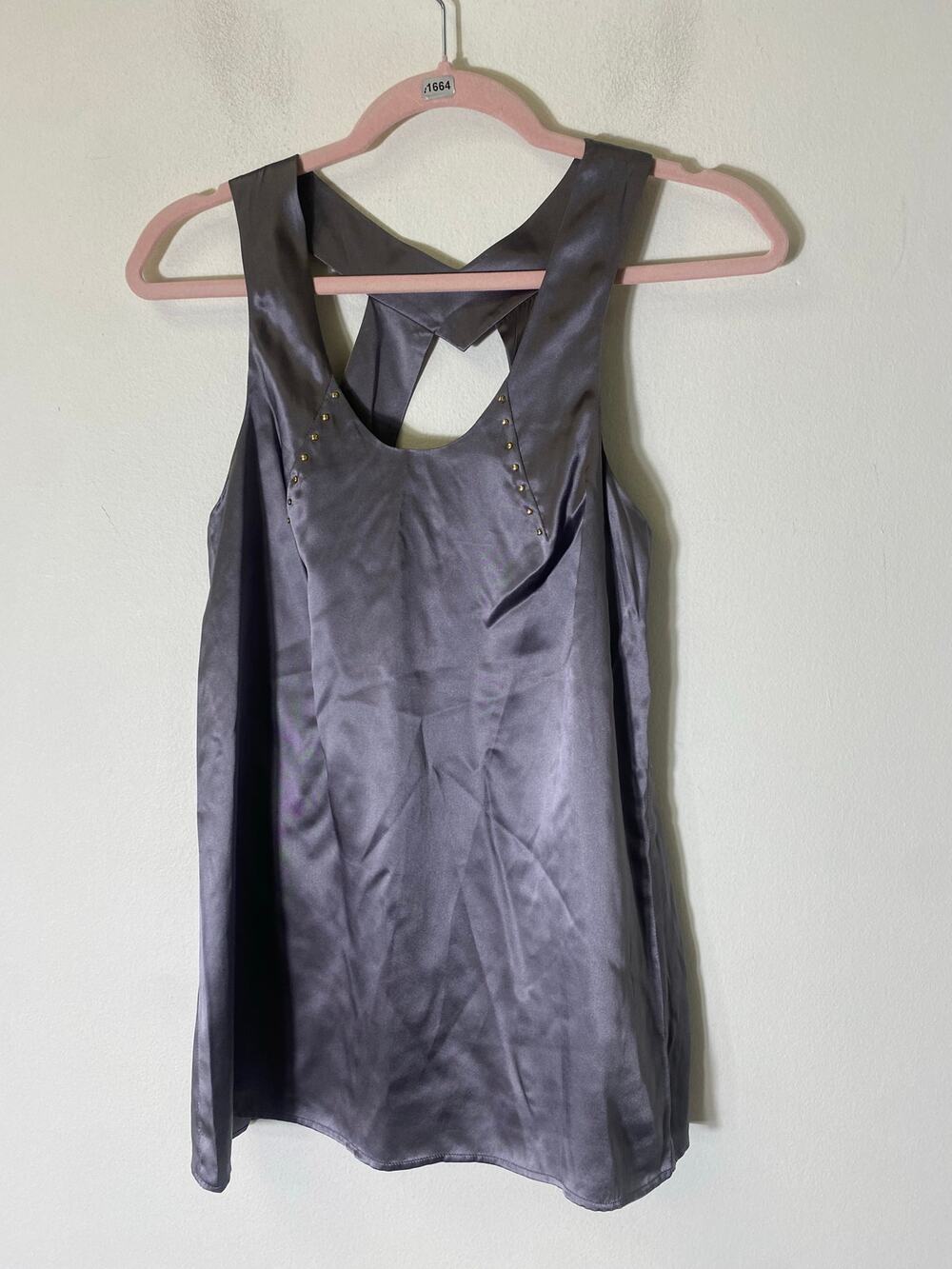 NWT Lauren Moffatt Gray Sleeveless Silk Top Sz S
